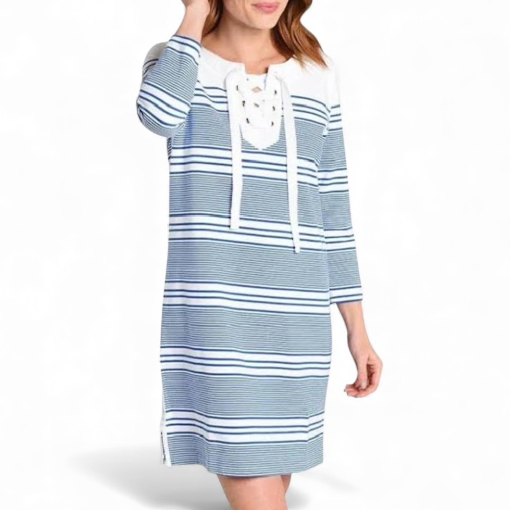 VINEYARD VINES Striped Dress Blue White Medium Nautical Preppy